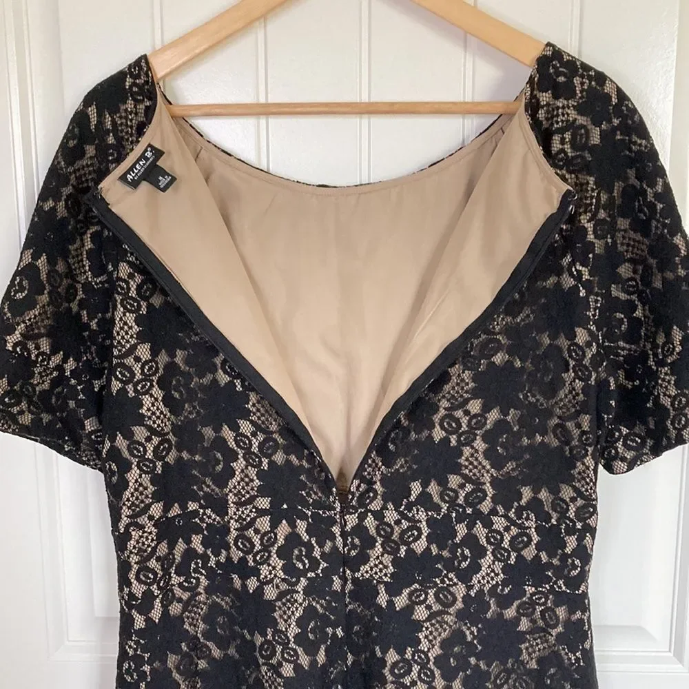 Allen B by Allen Swartz Short Sleeve Lace Over Slip Dress in‎ Black Size 16